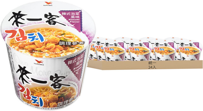 統一 來一客 杯麵 韓式泡菜風味 67g, 24入