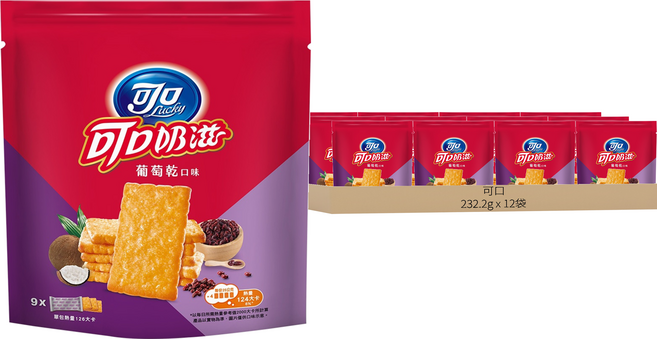 可口 可口奶滋 餅乾 葡萄乾口味 9入, 232.2g, 12袋