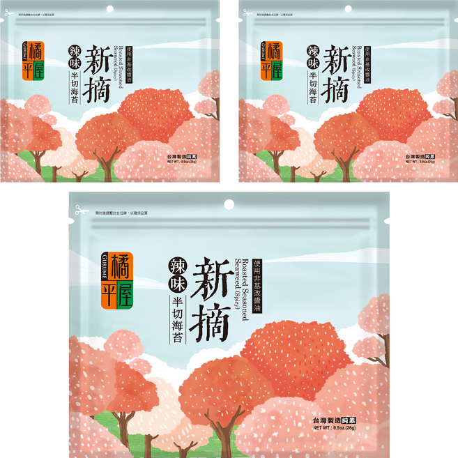 橘平屋 新摘海苔 辣味, 26g, 3包