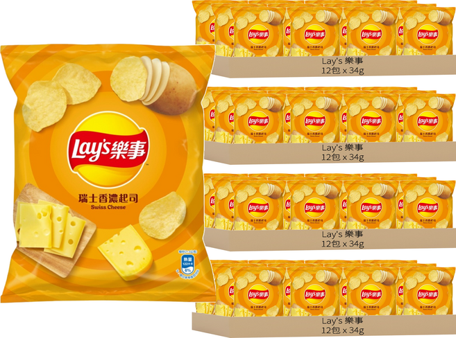 Lay's 樂事 洋芋片 瑞士香濃起司, 34g, 48包