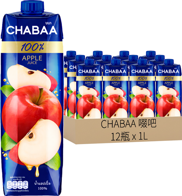 CHABAA 啜吧 100%蘋果汁, 1L, 12瓶