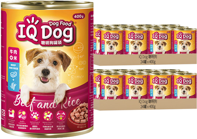 IQ Dog 聰明狗 成犬罐頭, 牛肉 + 米口味, 400g, 48罐