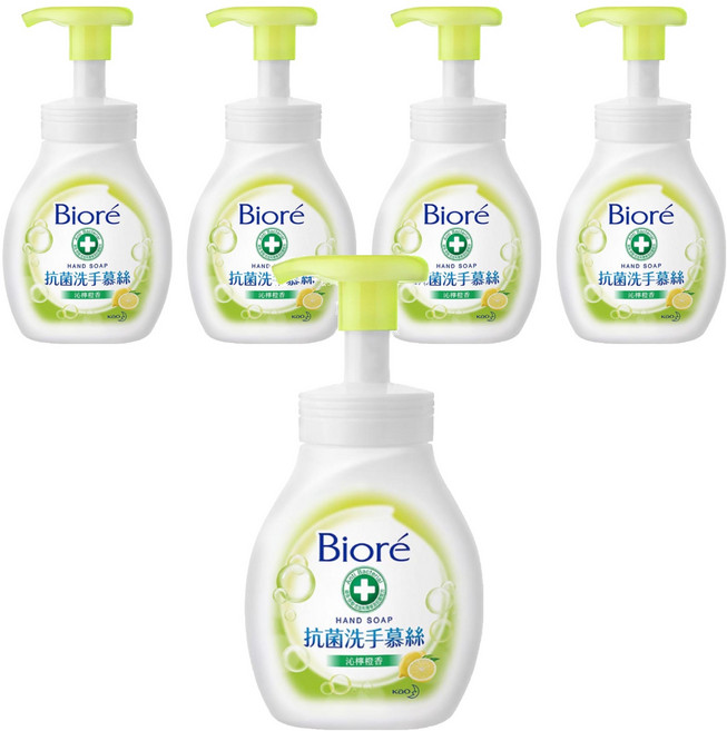 Biore 蜜妮 台灣公司貨 抗菌洗手慕絲 沁檸橙香, 280ml, 5瓶