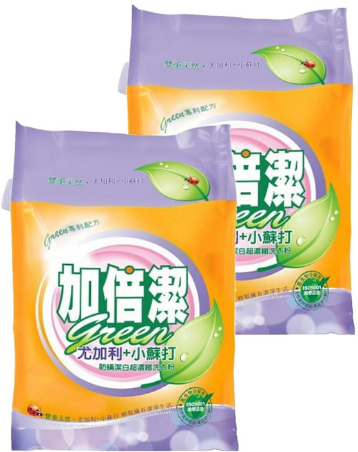 加倍潔 尤加利+小蘇打防蟎潔白超濃縮洗衣粉 食品級小蘇打 去汙防螨, 2kg, 2包