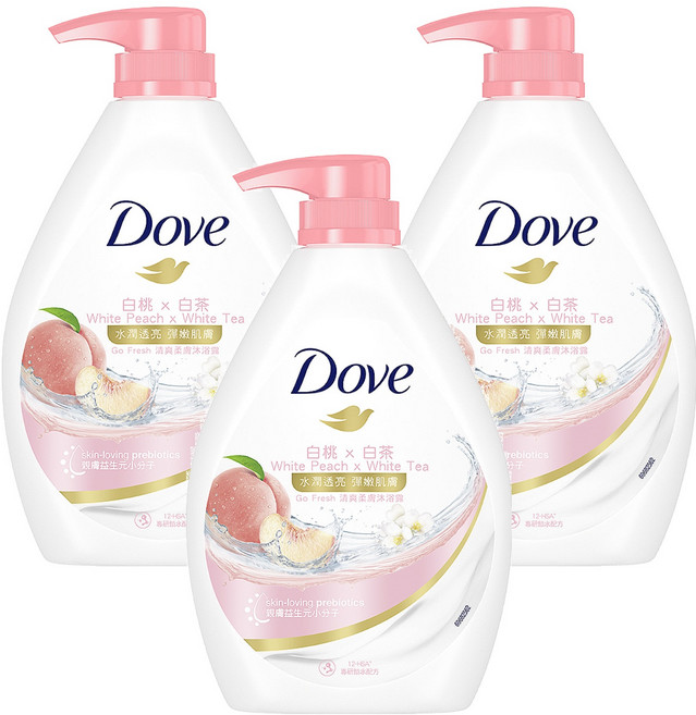 Dove 多芬 桃悅水透沐浴乳 白桃 + 白茶, 900g, 3瓶