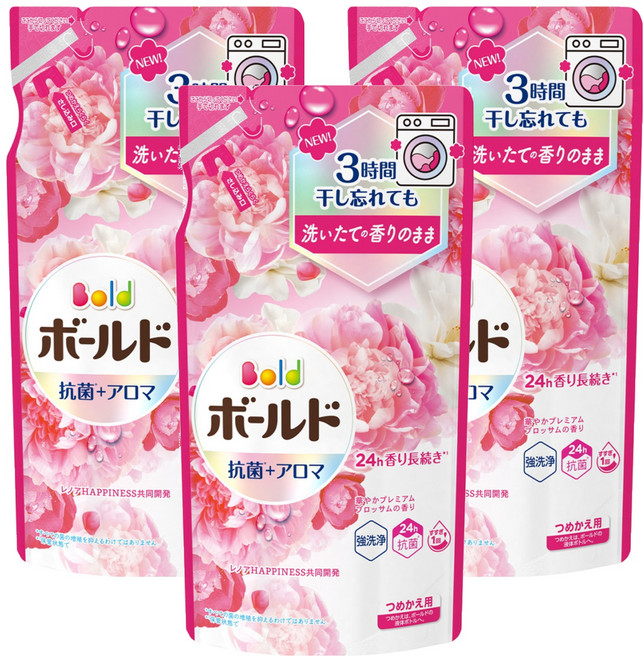 Bold 日本原裝進口 超濃縮衣物芳香洗衣精補充包 花束香, 400g, 3包
