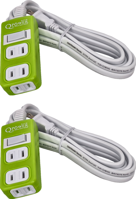 Tyson 太順電業 QPOWER 太超值 2孔1開3插 延長線插座 TS-213B, 2.7m, 萊姆色, 2條