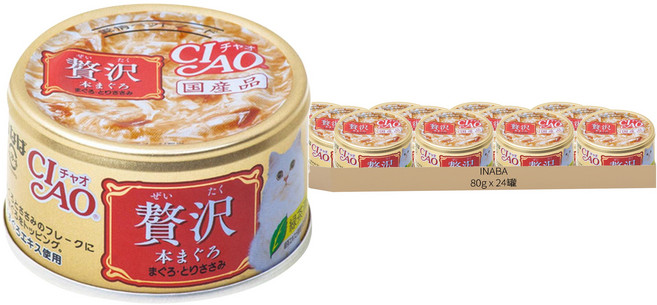 INABA CIAO 啾嚕 貓用豪華罐, 80g, 24罐, 鮪魚 + 雞肉