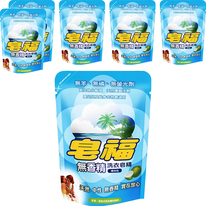 皂福 無香精洗衣皂精 補充包, 2kg, 6包