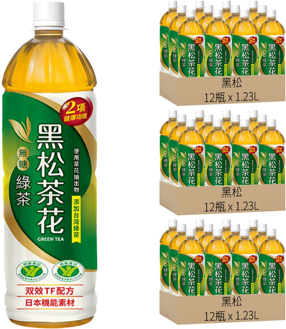 黑松 茶花 無糖綠茶, 1.23L, 36瓶