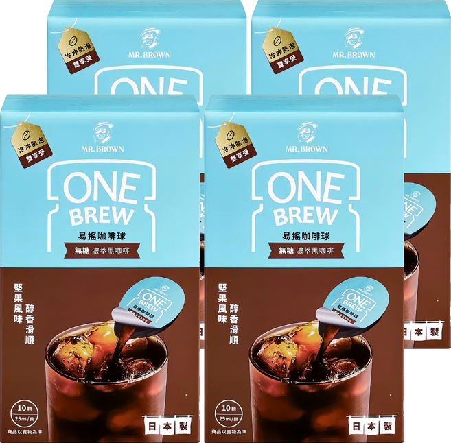 金車 MR.BROWN 伯朗咖啡 ONE BREW 易搖咖啡球 無糖濃萃黑咖啡, 25ml, 10入, 4盒