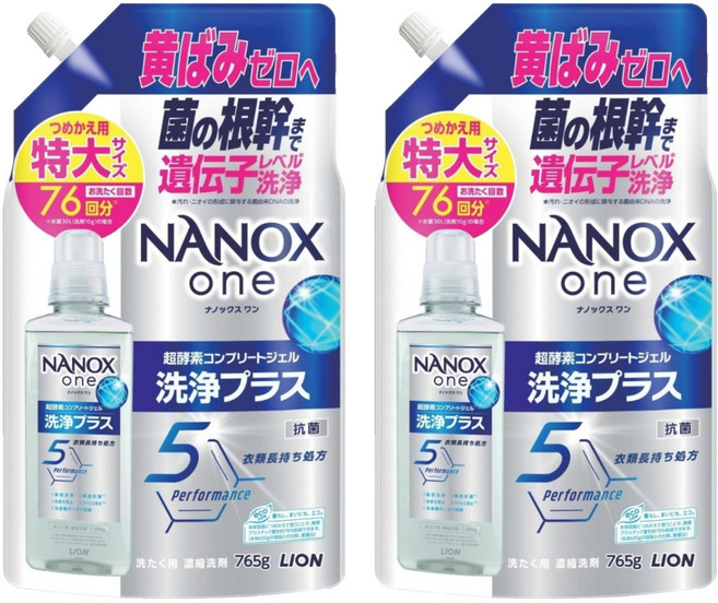 LION 獅王 NANOX one Plus 酵素濃縮洗衣精 補充裝, 2個, 765g