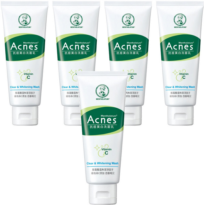 MENTHOLATUM 曼秀雷敦 Acnes 台灣公司貨 抗痘美白洗面乳, 100g, 5條