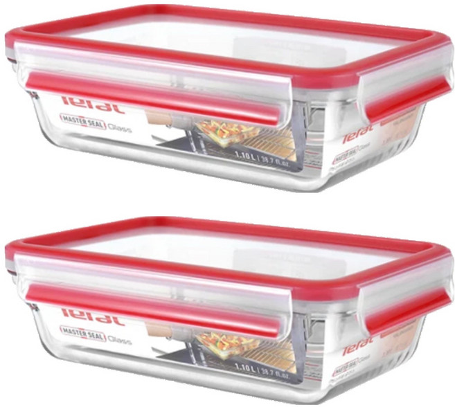 Tefal 特福 MasterSeal 新一代玻璃保鮮盒 N1040912, 容器 + 蓋子, 2個