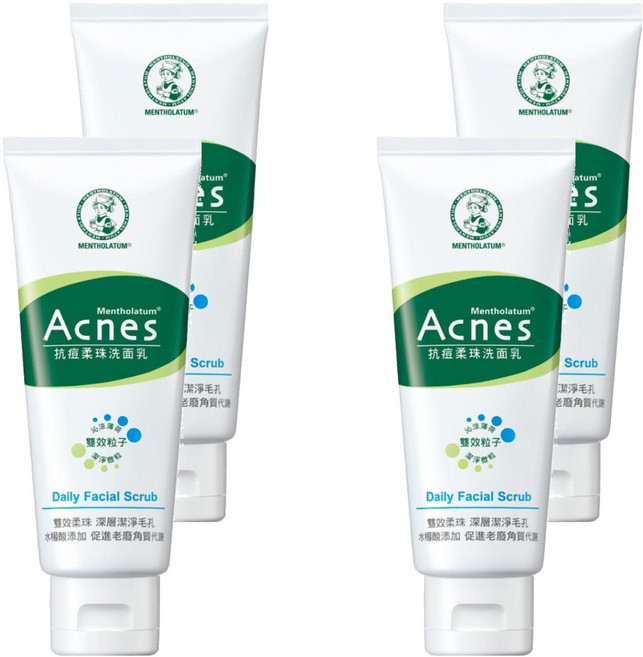 MENTHOLATUM 曼秀雷敦 台灣公司貨 Acnes 抗痘柔珠洗面乳, 4條, 100g