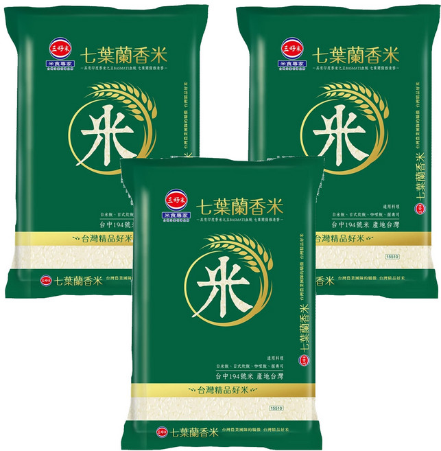 三好米 履歷七葉蘭香米 一等米, 1.5kg, 3包