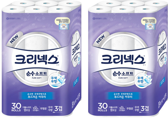 Kleenex 三層棉柔捲筒衛生紙, 27m, 30捲, 2袋