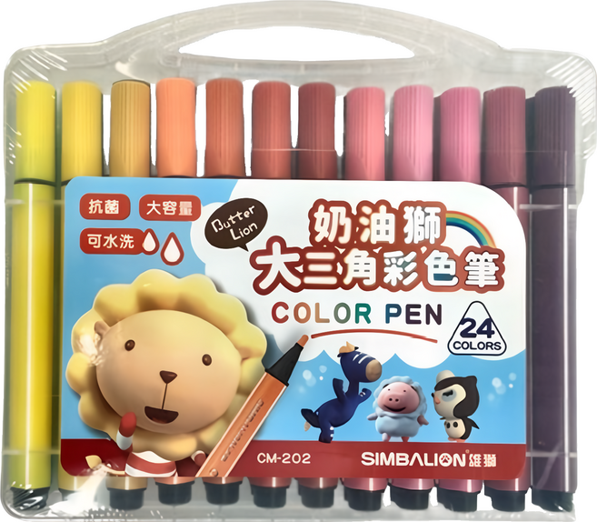 SIMBALION 雄獅 奶油獅 大三角彩色筆, 24色, 1盒
