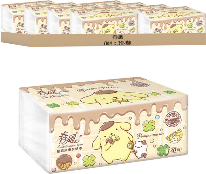 春風 布丁狗抽取式廚房紙巾 120張, 3個裝, 8組