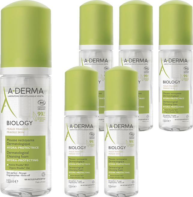 A-DERMA 艾芙美 新葉三效潔膚慕斯 溫和保濕 深層清潔毛孔髒污與淡妝, 150ml, 6瓶