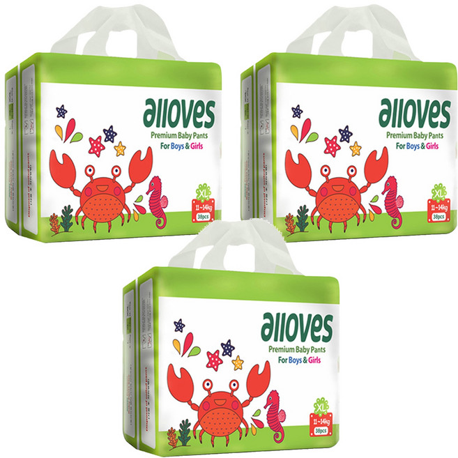 alloves 佰分愛 優質褲型尿布 男女共用 11~14kg, XL, 114片
