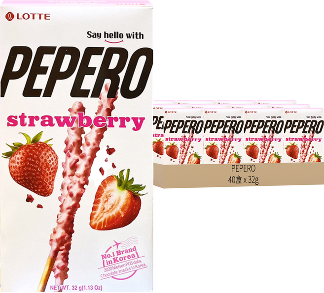 LOTTE 樂天 PEPERO草莓脆粒餅乾棒, 32g, 40盒