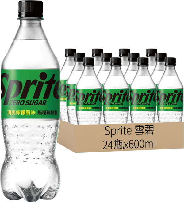 Sprite 雪碧 ZERO SUGAR 無糖汽水, 600ml, 24瓶