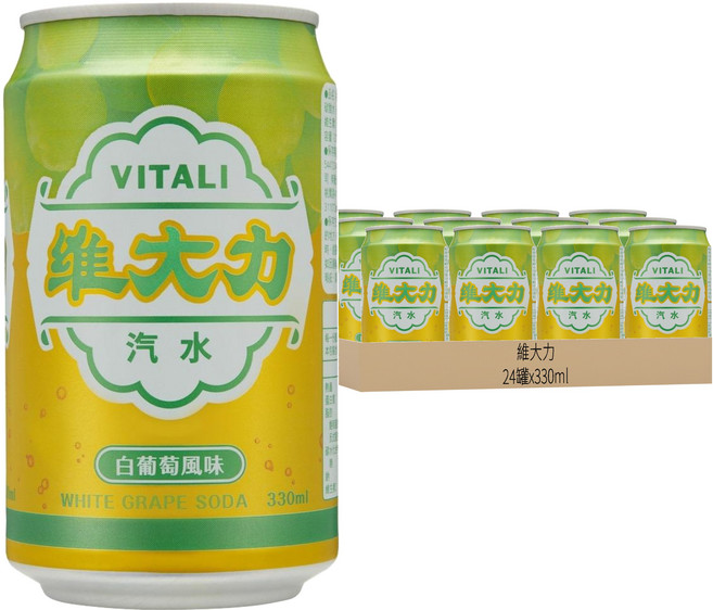 維大力 白葡萄風味汽水, 330ml, 24罐