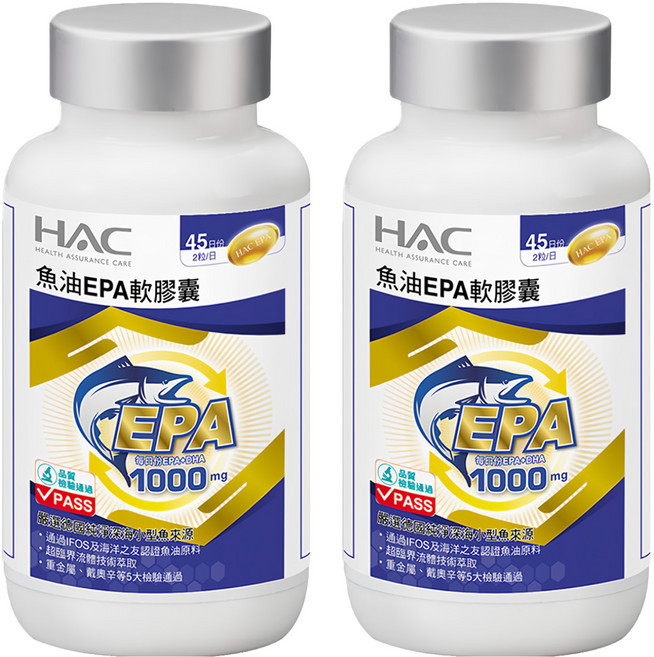 永信藥品 HAC 哈克麗康 魚油EPA軟膠囊, 2罐, 90顆