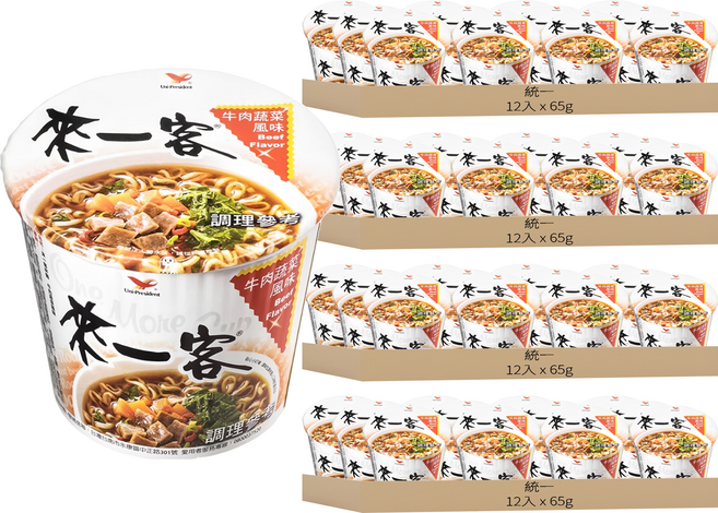 統一 來一客 牛肉蔬菜風味 台灣味 3分鐘方便快捷 65g, 48入