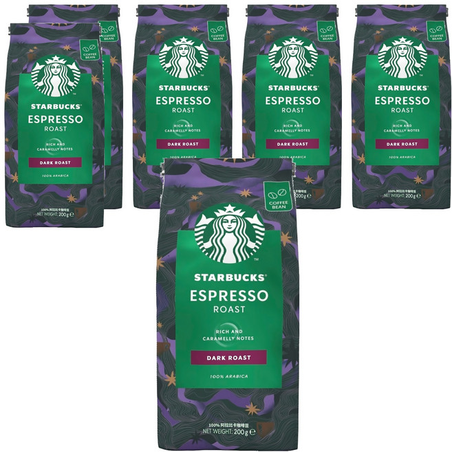 STARBUCKS 星巴克 濃縮烘焙咖啡豆, 100%阿拉比卡咖啡豆, 200g, 6包