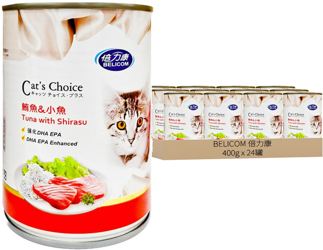 BELICOM 倍力康 大貓罐 A193 1歲以上, 鮪魚 + 小魚, 400g, 24罐