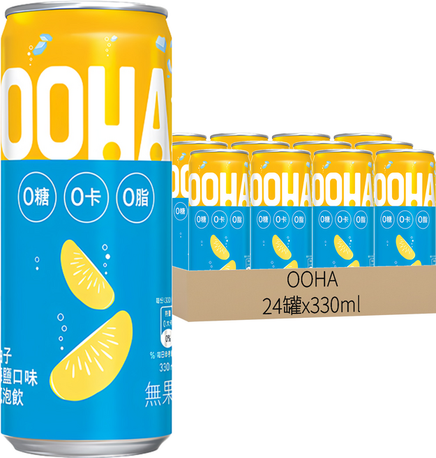 OOHA 氣泡飲 零糖零卡零脂 柚子海鹽口味, 330ml, 24罐