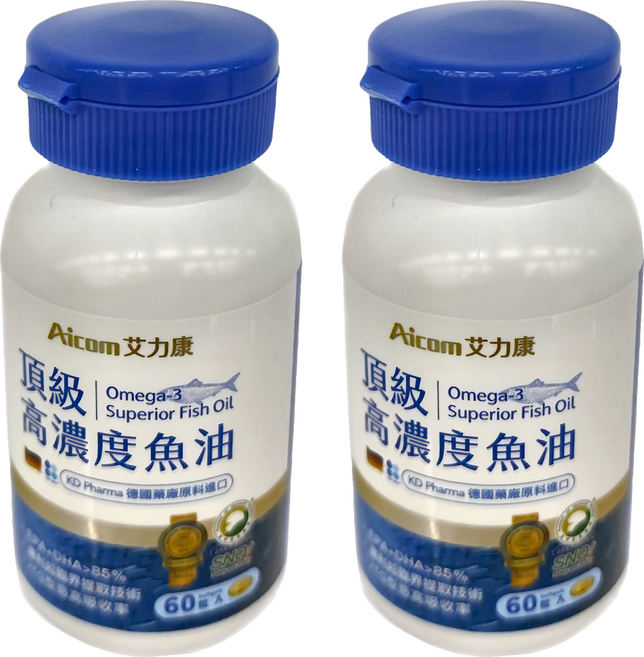 Aicom 艾力康 頂級高濃度魚油, 60顆, 800mg, 2瓶