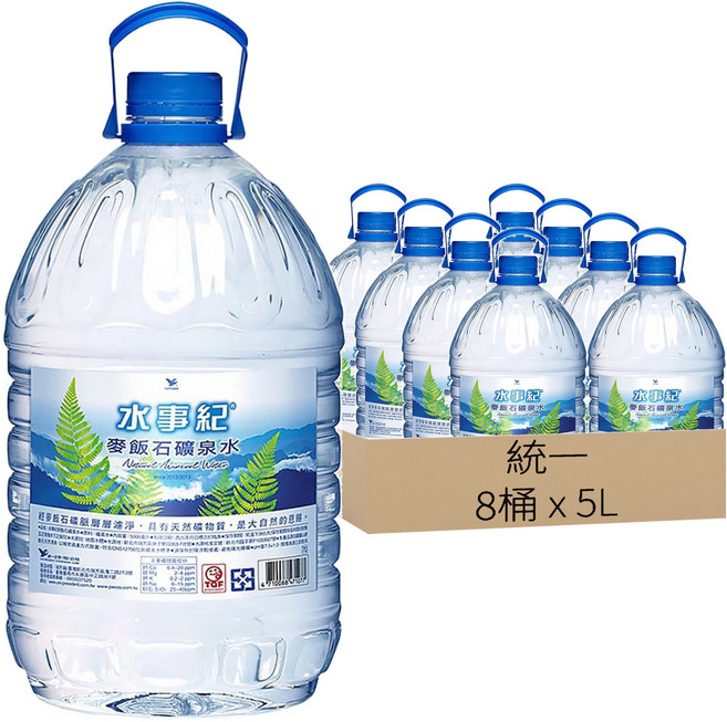 統一 水事紀 麥飯石礦泉水, 5000ml, 8瓶