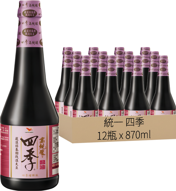 統一 四季 高純釀釀造醬油, 870ml, 12瓶