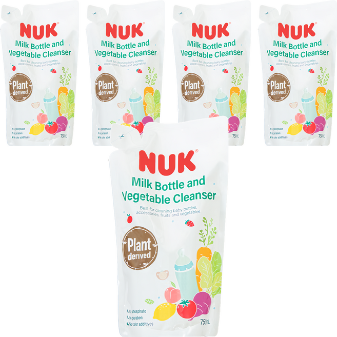 NUK 植萃奶瓶蔬果清潔液 補充包, 750ml, 5包