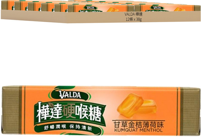 VALDA 樺達 硬喉糖 甘草金桔, 38g, 12條