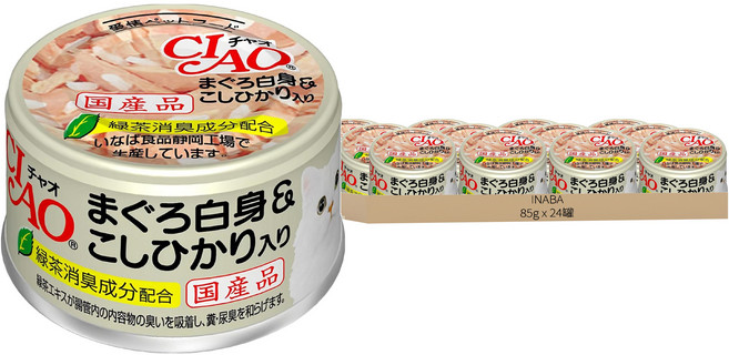 INABA CIAO 啾嚕 貓用 旨定罐, 白身鮪魚 + 越光米, 85g, 24罐