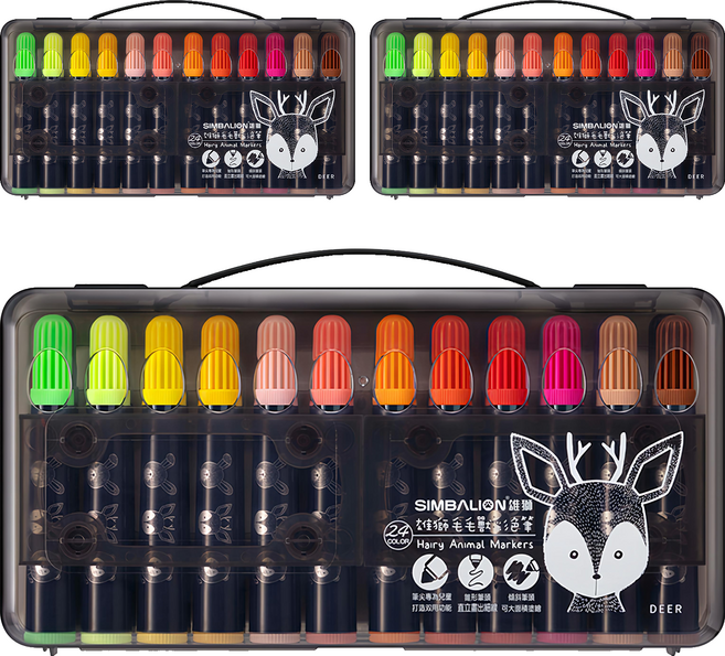 SIMBALION 雄獅 毛毛獸彩色筆, 毛毛獸 24色, 3盒