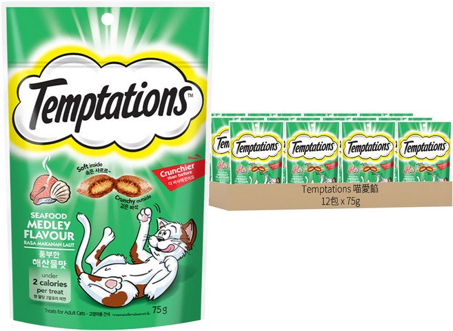 Temptations 喵愛餡 貓點心, 海鮮百匯口味, 75g, 12包
