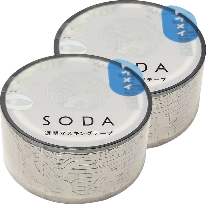 KING JIM HITOTOKI SODA 透明PET卷狀膠帶 箔押款 20mm寬 4M長, 徽章, 2捲