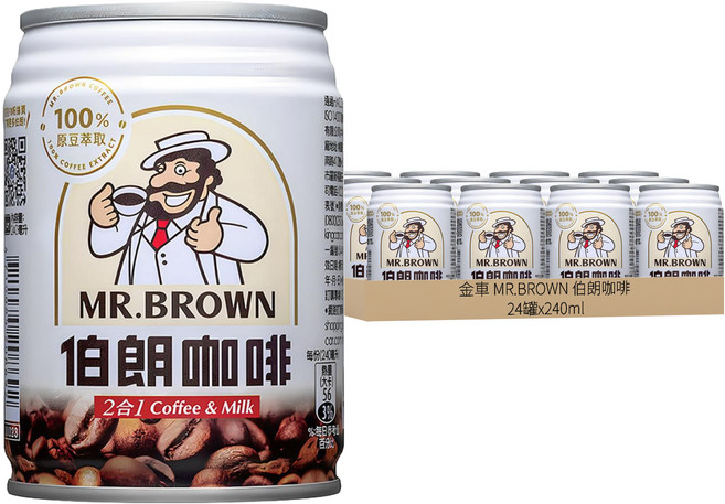 金車 MR.BROWN 伯朗咖啡 二合一咖啡, 240ml, 24罐