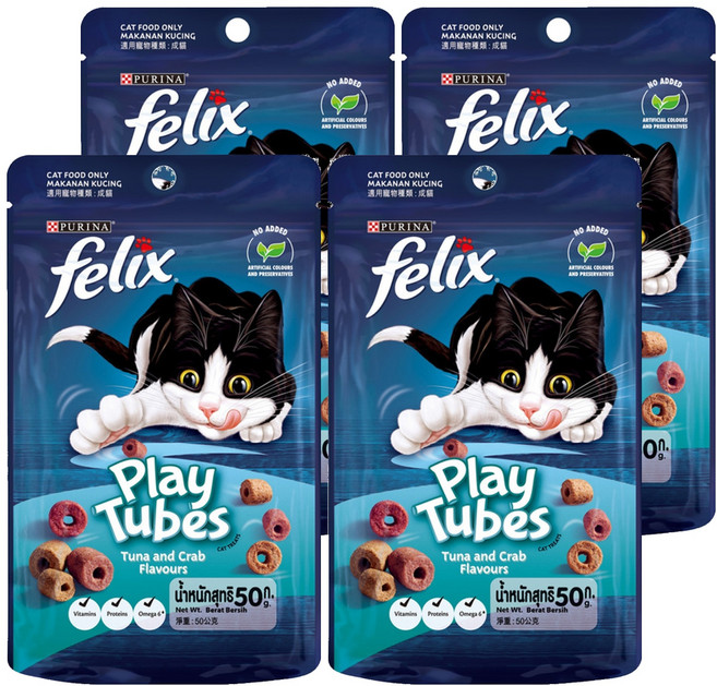 PURINA FELIX Play Tubes 香酥捲, 50g, 4包, 鮪魚 + 蟹