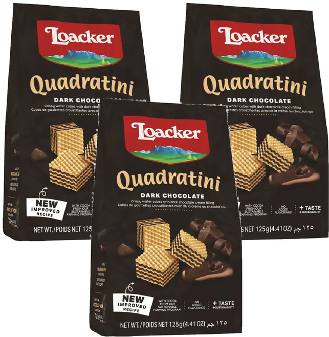 Loacker 萊佳哈斯 方角哈斯餅 黑巧克力風味 香濃不死甜, 125g, 3包