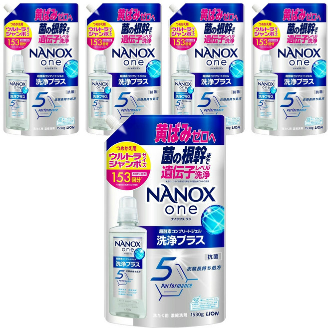 LION 獅王 NANOX one Plus 酵素濃縮洗衣精 補充裝, 5個, 1530g