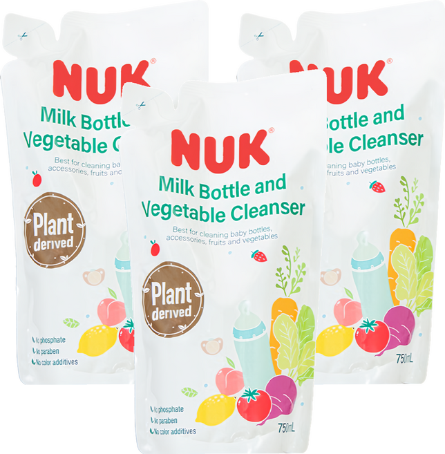 NUK 植萃奶瓶蔬果清潔液 補充包, 750ml, 3包
