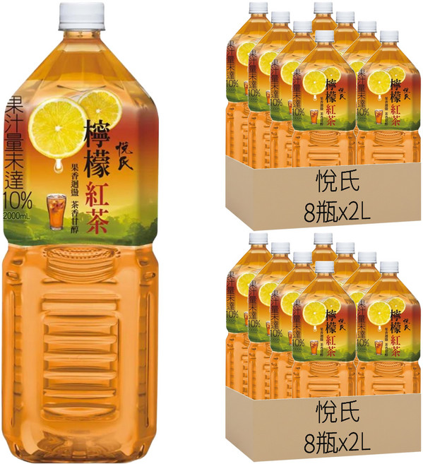 悅氏 檸檬紅茶, 2L, 16瓶