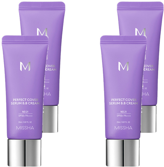 MISSHA 台灣公司貨 完美遮瑕BB霜 SPF50+ PA++++, No.21白皙色, 20ml, 4條