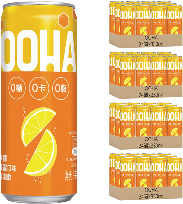 OOHA 氣泡飲 檸檬蜂蜜, 330ml, 96罐